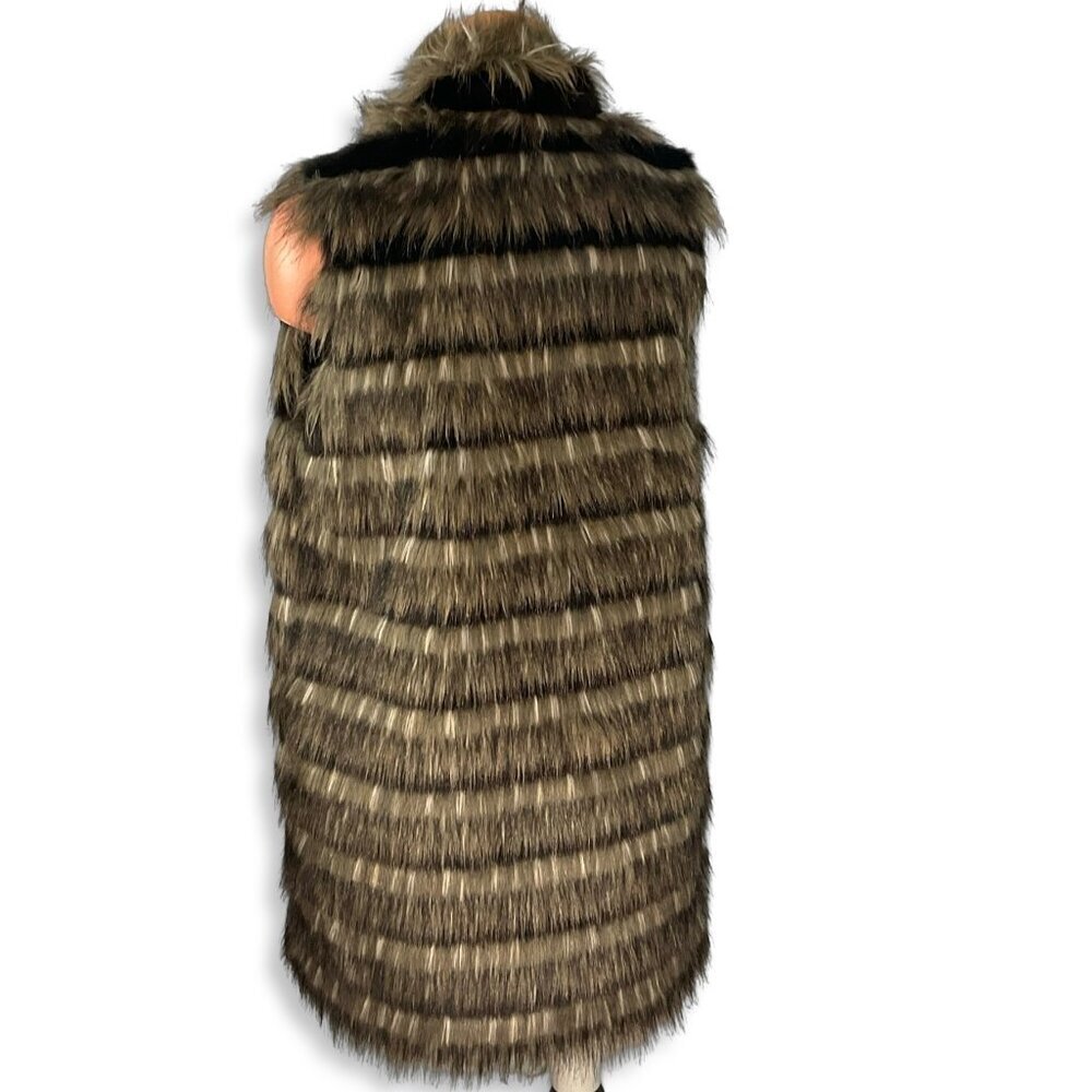 Donna Salyers Fab Furs Boho Chic Vest Womens S Black Tan Faux Fox Lined Pockets - Picture 3 of 11